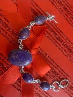 Silver tone Purple Stone Link Bracelet